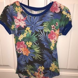 a floral shortsleeved tee